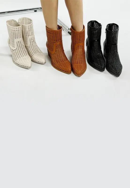 Artisole Woven Pleather Block Heel Boots for Stylish Comfort - Love Salve